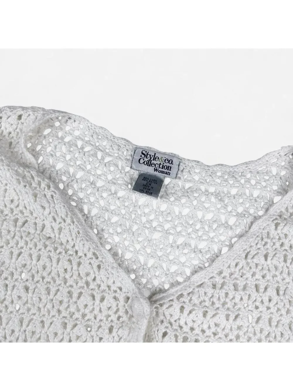 Style & Co 90s Open Knit Crochet Button Cardigan in Cream